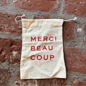 Claire V Merci Beaucoup Drawstring Pouch Dustbag Storage Bag white and red
